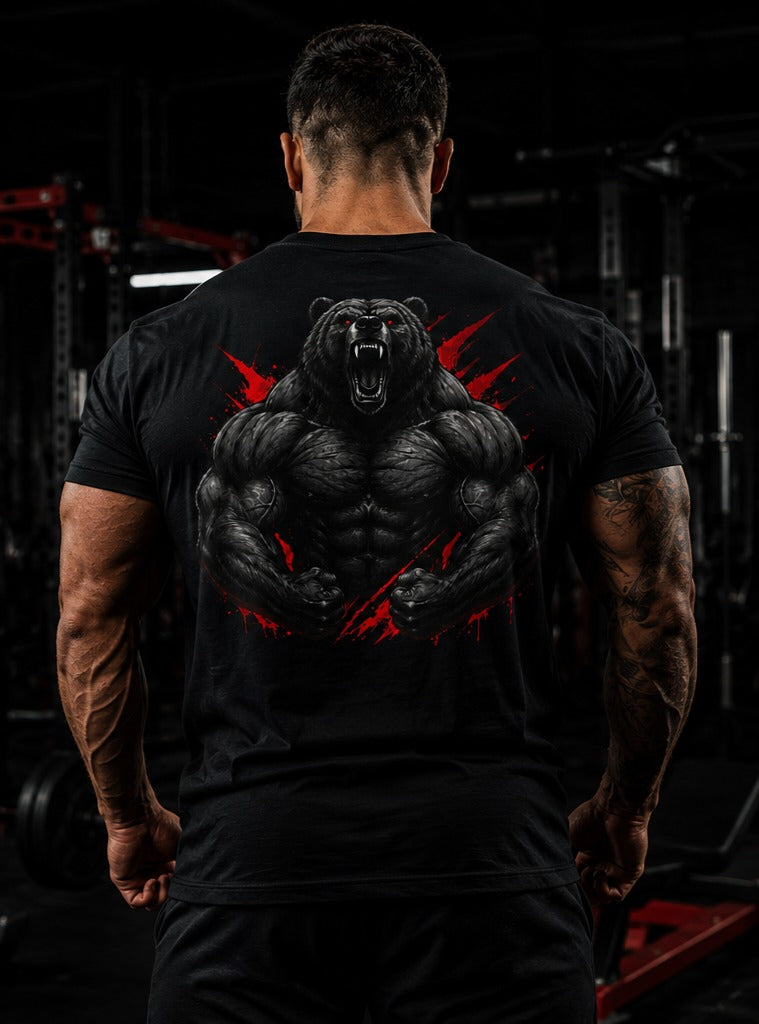 Rage On Bear Tee — Muscular Roaring Bear Graphic Oversized Boxy T‑Shirt