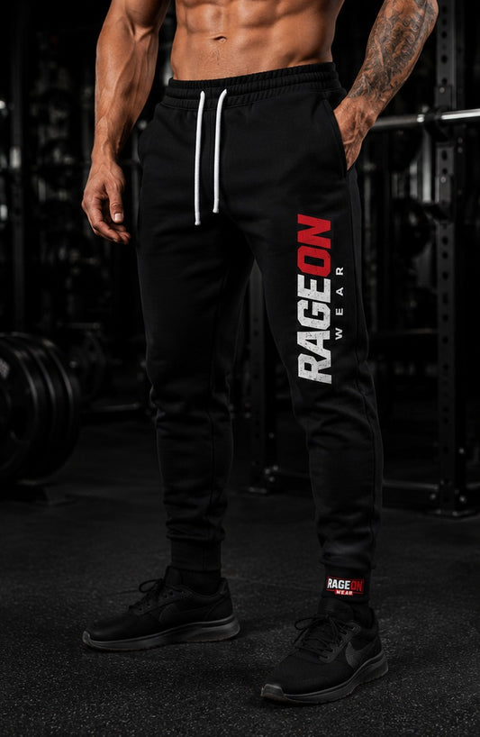 RageOn Athletic Joggers — Performance Black Sweatpants with Bold Side Logo