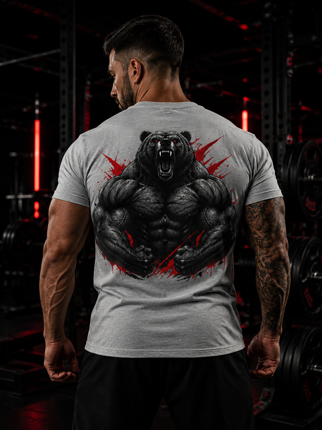 Rage On Bear Tee — Muscular Roaring Bear Graphic Oversized Boxy T‑Shirt
